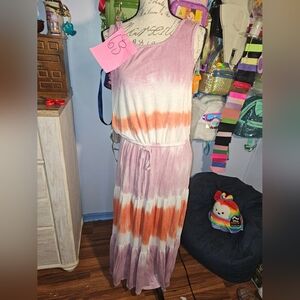 Knox Rose Long Maxi Tank Top Dress Tie Dye Pink Orange Size Large